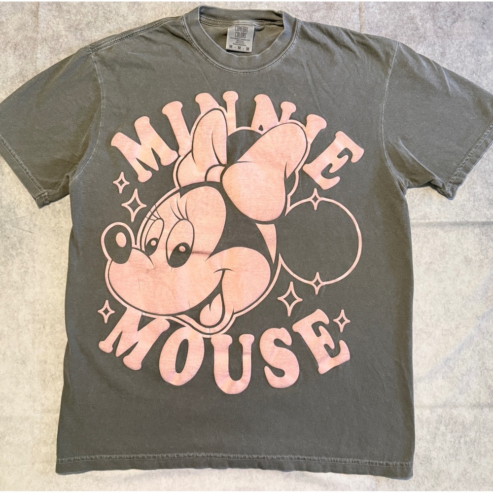 Comfort Colors Minnie Mouse Graphic T-Shirt Gray Pink Disney Retro Size M